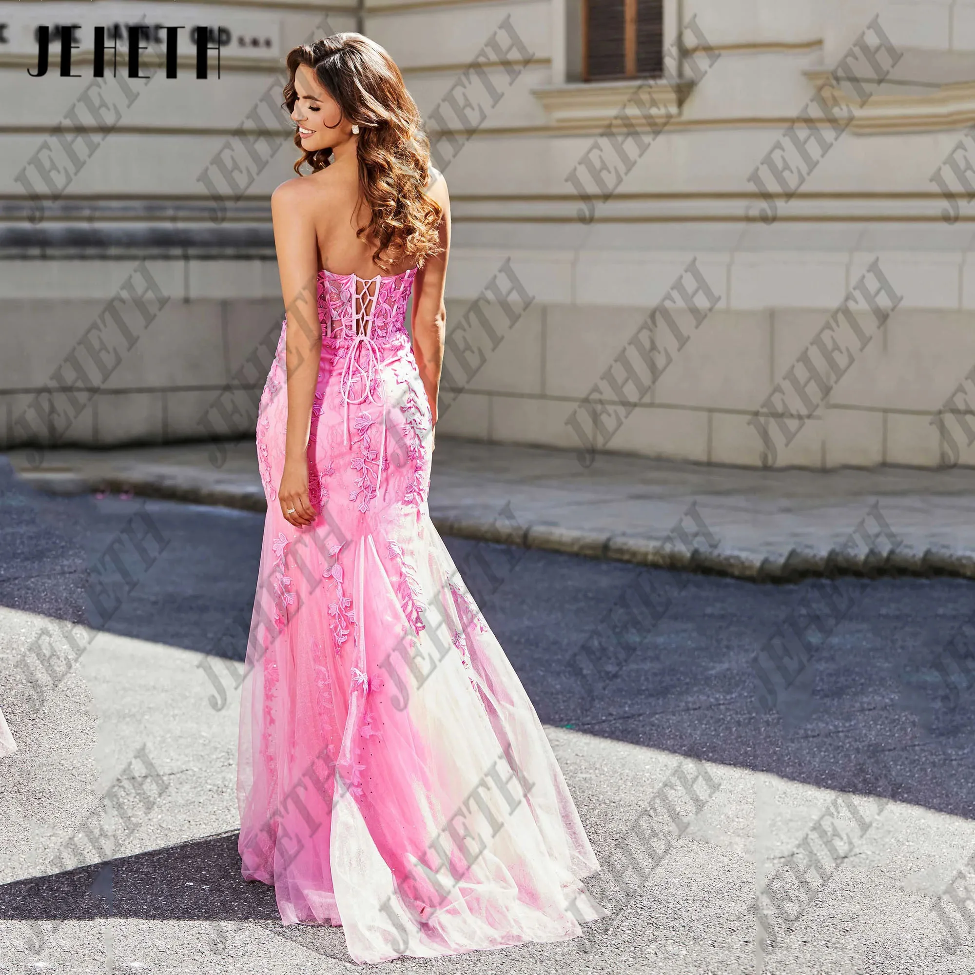 JEHETH vestidos de graduación de sirena sin tirantes, corsé de apliques sin mangas, vestidos formales para ocasiones, vestidos de graduación largos hasta el suelo, personalizadosVestido de baile de sirena jeheth sin ti