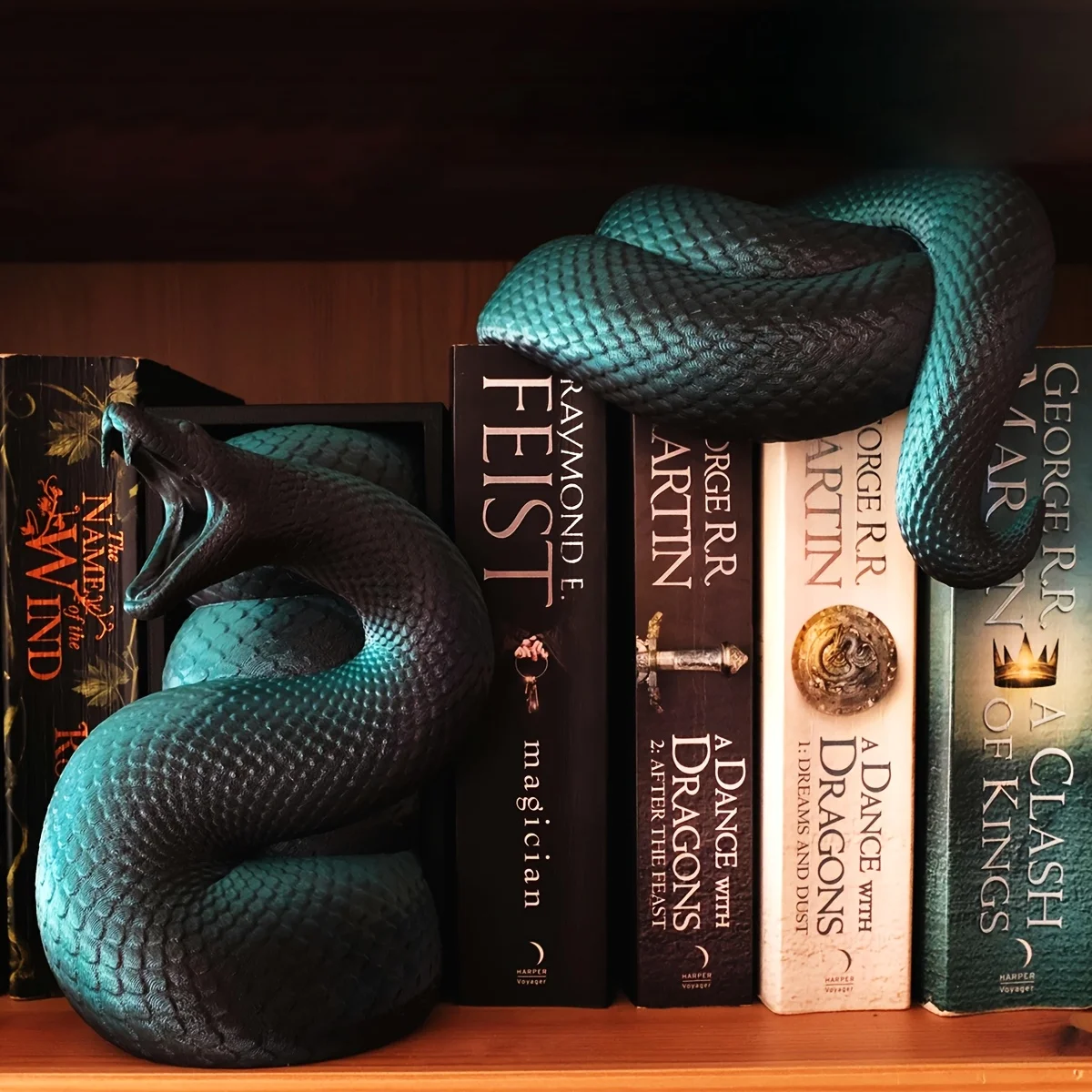 Sujetalibros con diseño serpiente resina, adorno estantería con cabeza serpiente y cola serpiente estilo gótic