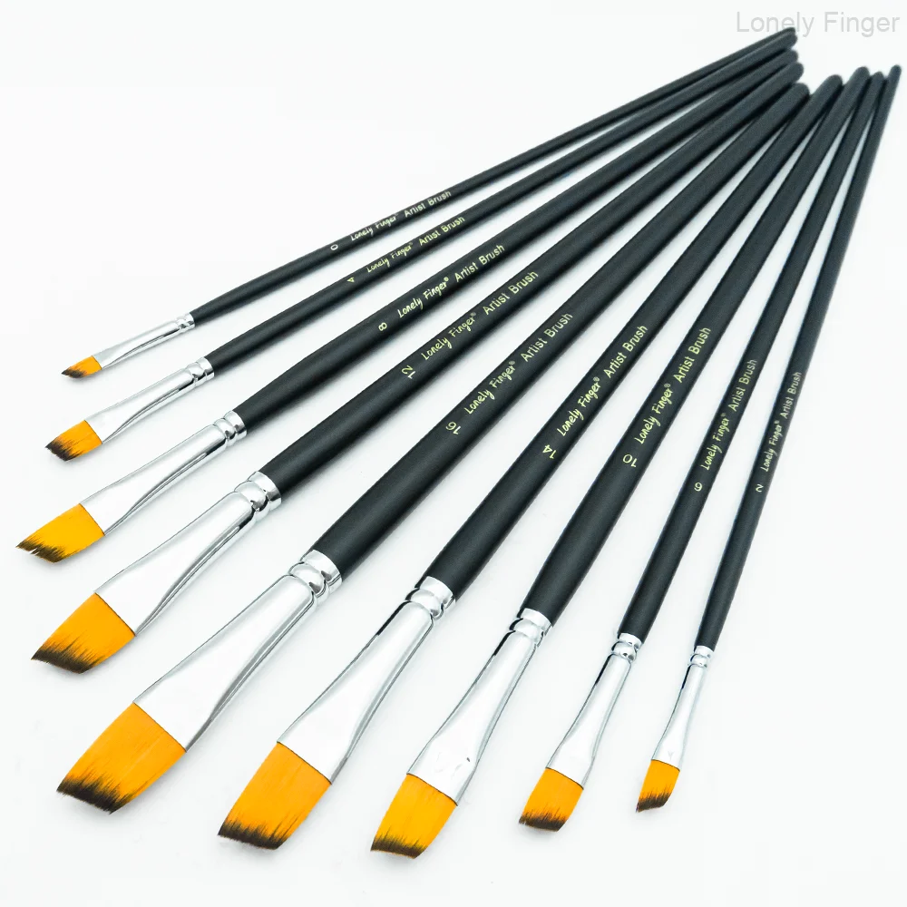 Angle Artist Brush Set 9 Sizes Synthetic Nylon Brushes Fit Watercolor Acrylic Gouache Oil Paint Craft DIY Painting Supplies