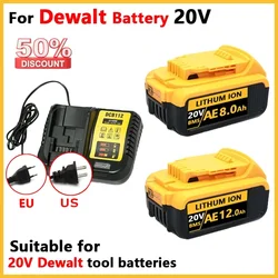 For DEWEI 20V 12000mAh Rechargeable Power Tools Battery with LED Li-ion Replacement DCB205 DCB204-2 DCB206