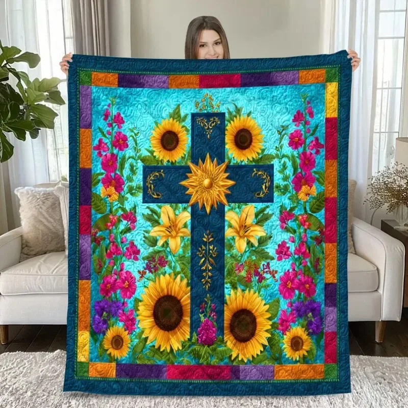 Cross Christian Quilt Blanket for Women Easter Gifts for Catholics Baptism Gifts for Girls Daughter Religious Gift