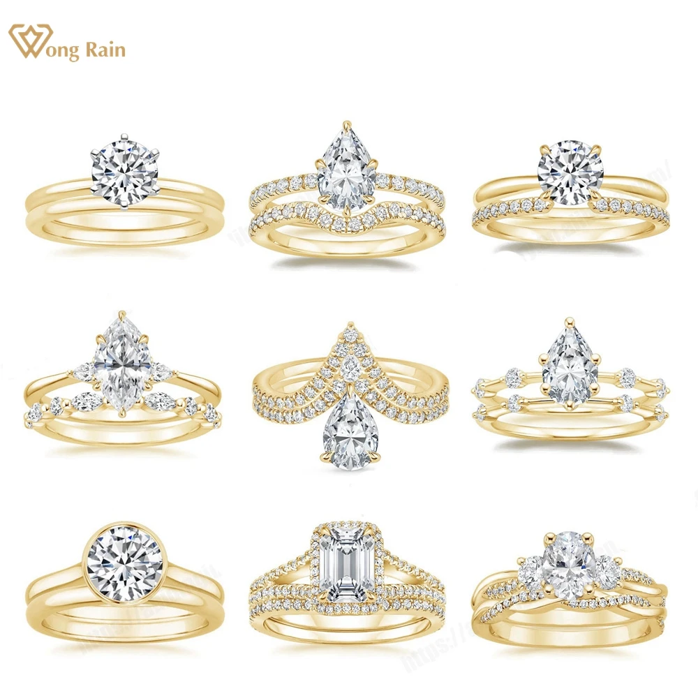 

Wong Rain 18K Gold Plated 925 Sterling Silver 3EX VVS1 D Color 1CT Real Moissanite Diamond Ring Set Wedding Engagement Jewelry