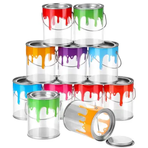 Pcs Art Paint Party Favors Clear Empty Paint Cans Bulk with Lids Mini Size Transparent Plastic Buckets Mini Containers for Party