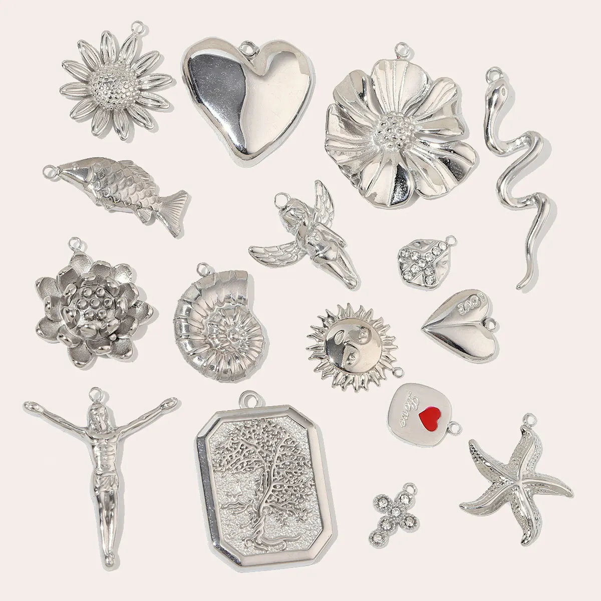 3 قطعة/الوحدة العصرية الفولاذ المقاوم للصدأ عالية البولندية الصليب عباد الشمس سحر الملاك نجم البحر الأفعى قلادة DIY بها بنفسك قلادة صغيرة بالجملة