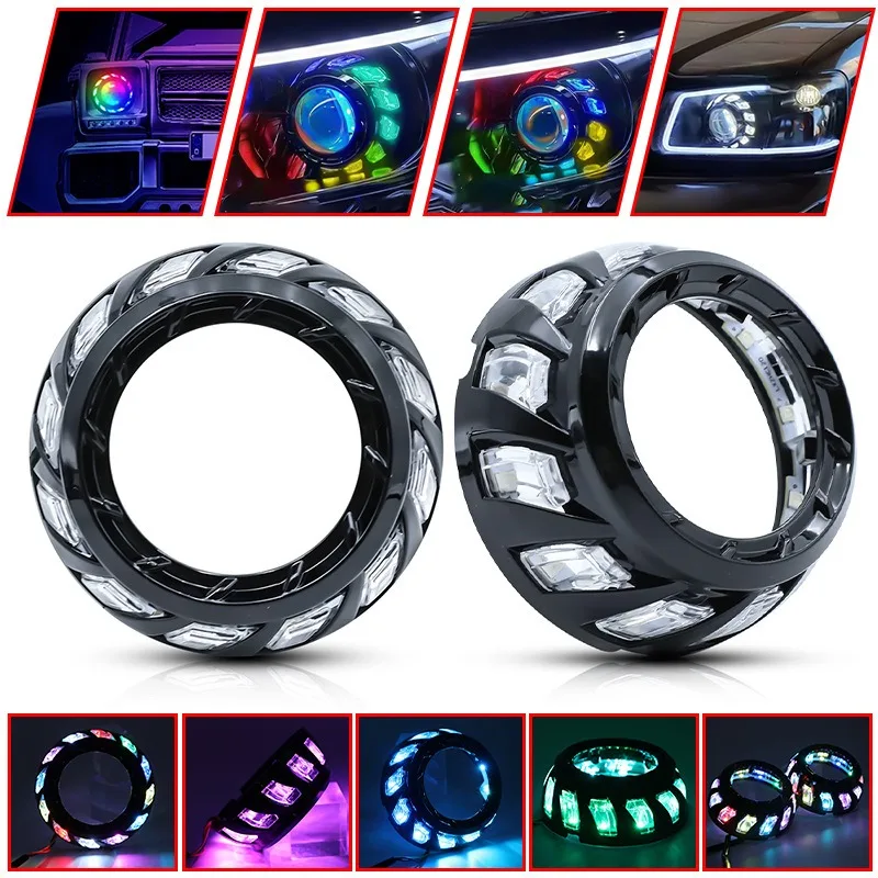 

2 PCS LED Angel Eyes RGB Revolving Turbine Shrouds Bluetooth Control Sequential Bezels