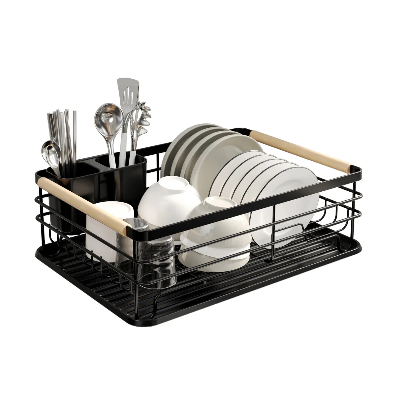 Kitchen countertop White single-layer plate rack Drain bowl rack Multifunctional tableware storage Bowl Shelf