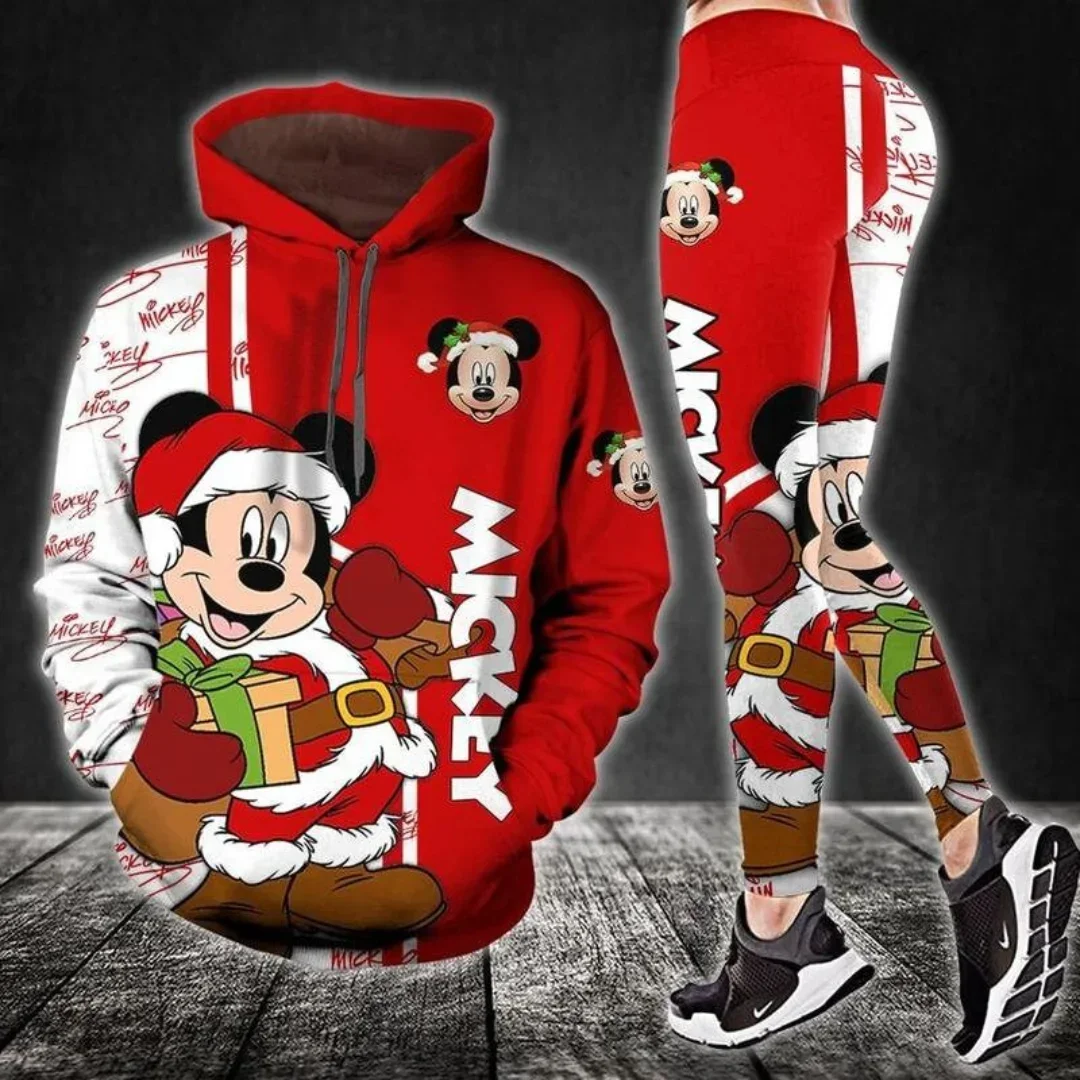 Disney Mickey Women\'s Hoodie and Leggings Set Minnie Mickey Christmas Yoga Pants Sweatpants Fashion Casual Leggings Track Suit