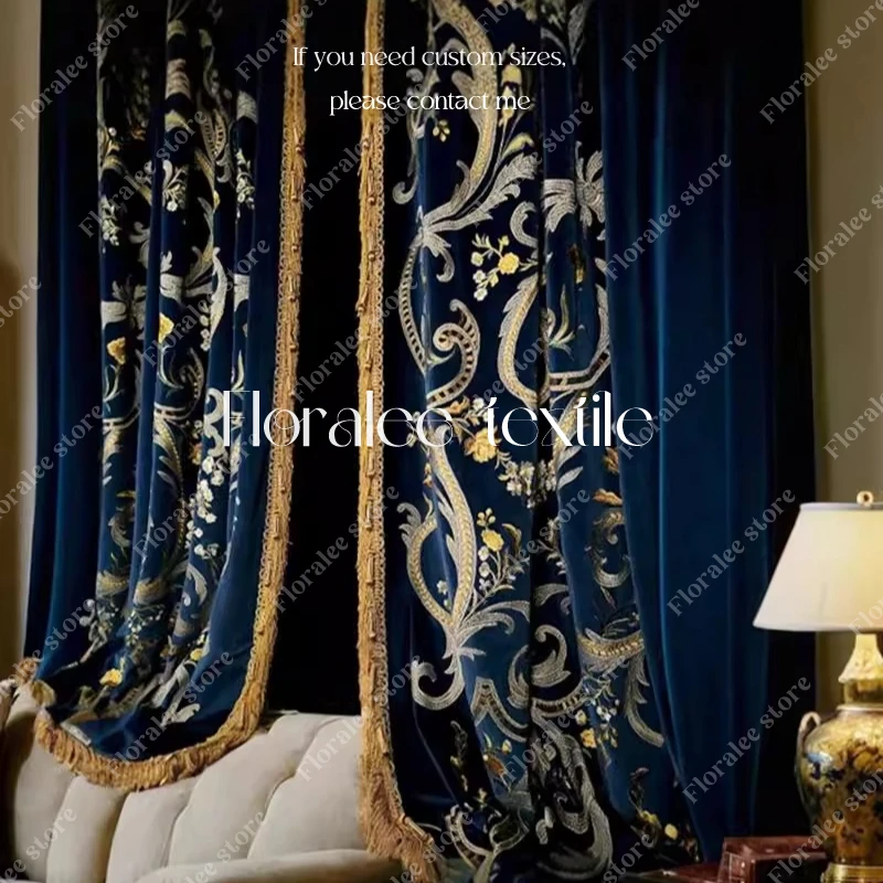 

High-end Luxury Curtains for Villa Living Room Bedroom Velvet Embroidered European Retro American Blackout Curtains High-end