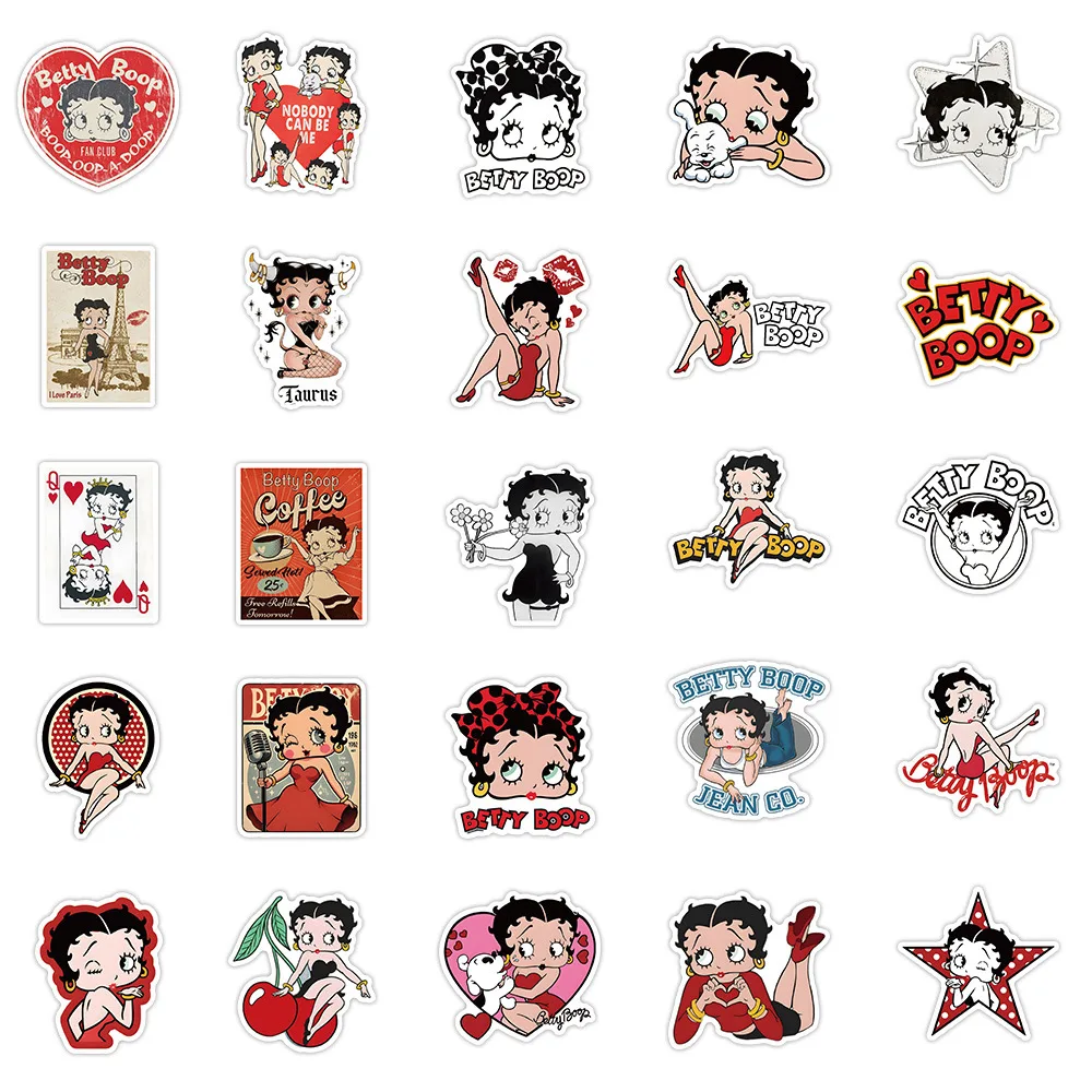 10/30/50 sztuk gwiazda kreskówkowa śliczne i seksowne Betty Boop naklejki DIY dekoracje pcv wodoodporny deskorolka Notebook Graffiti zabawka