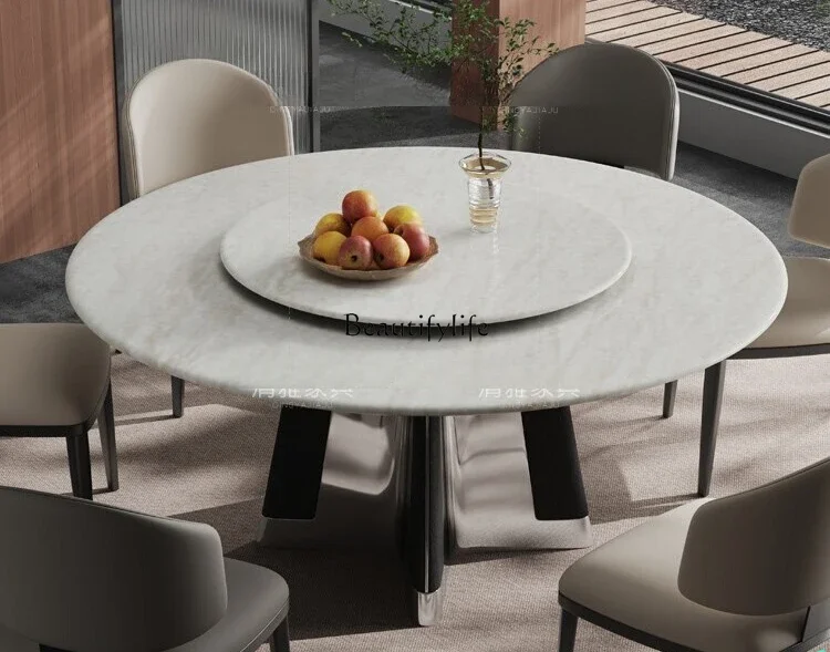 

Kari ice jade natural marble dining table with turntable solid wood round jade crystal dining table