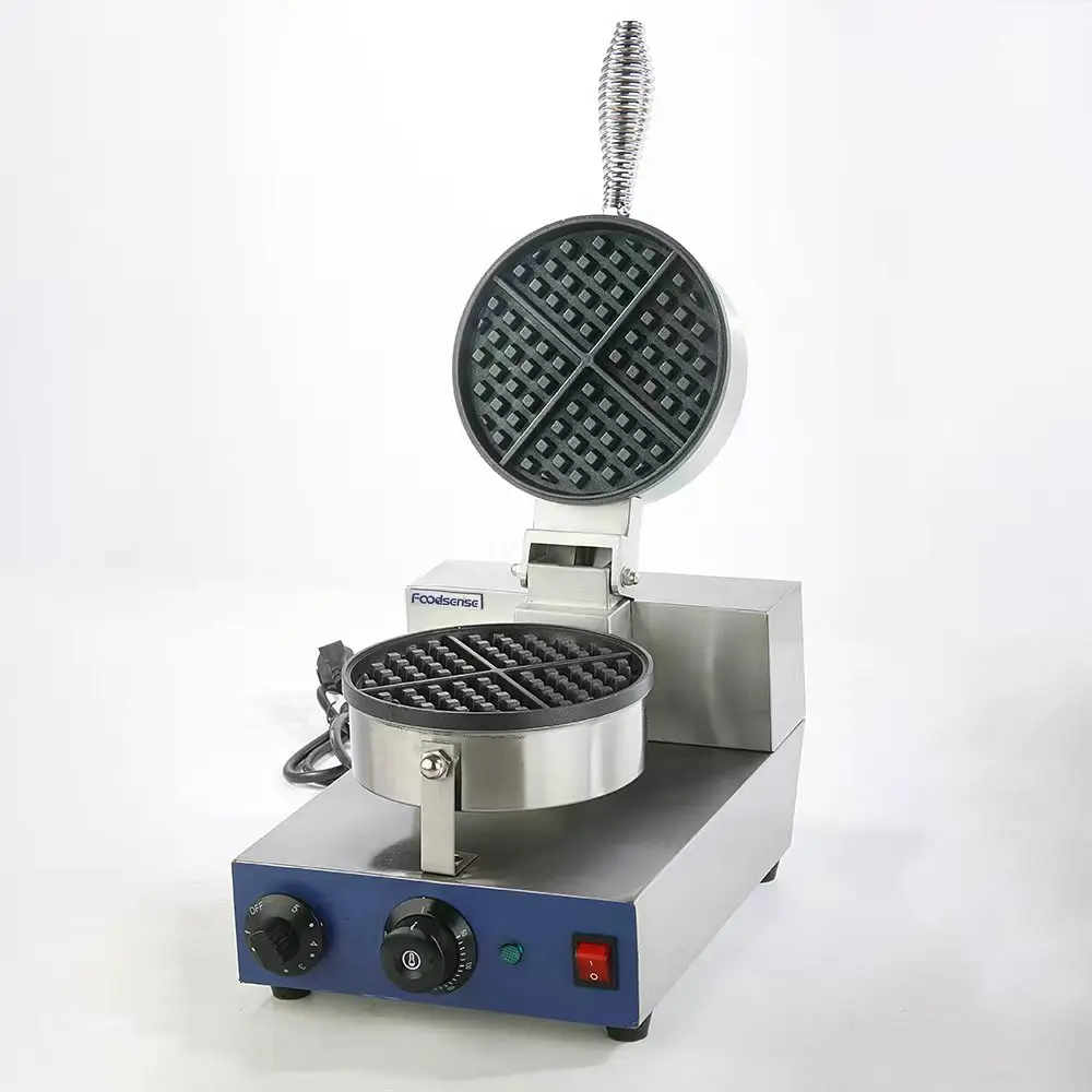 110V 1200W Belgian Rotating Waffle Maker Electric Commercial Outdoor Hotel Use Stainless Steel Non-Stick Plates Browning Control