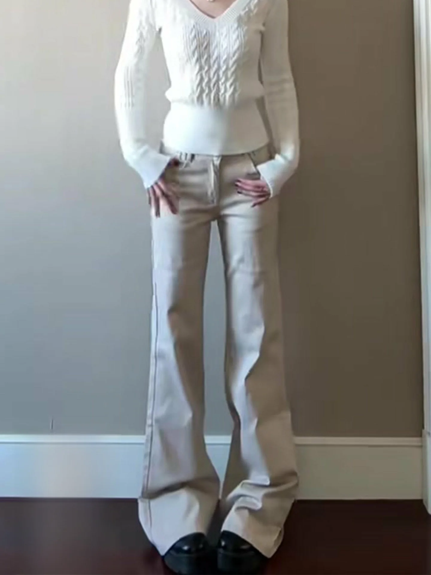 

Khaki Color Slim Fit Jeans Women's Summer New Style High Waist Straight Leg Thin Material Bootcut Pants American Style Washed