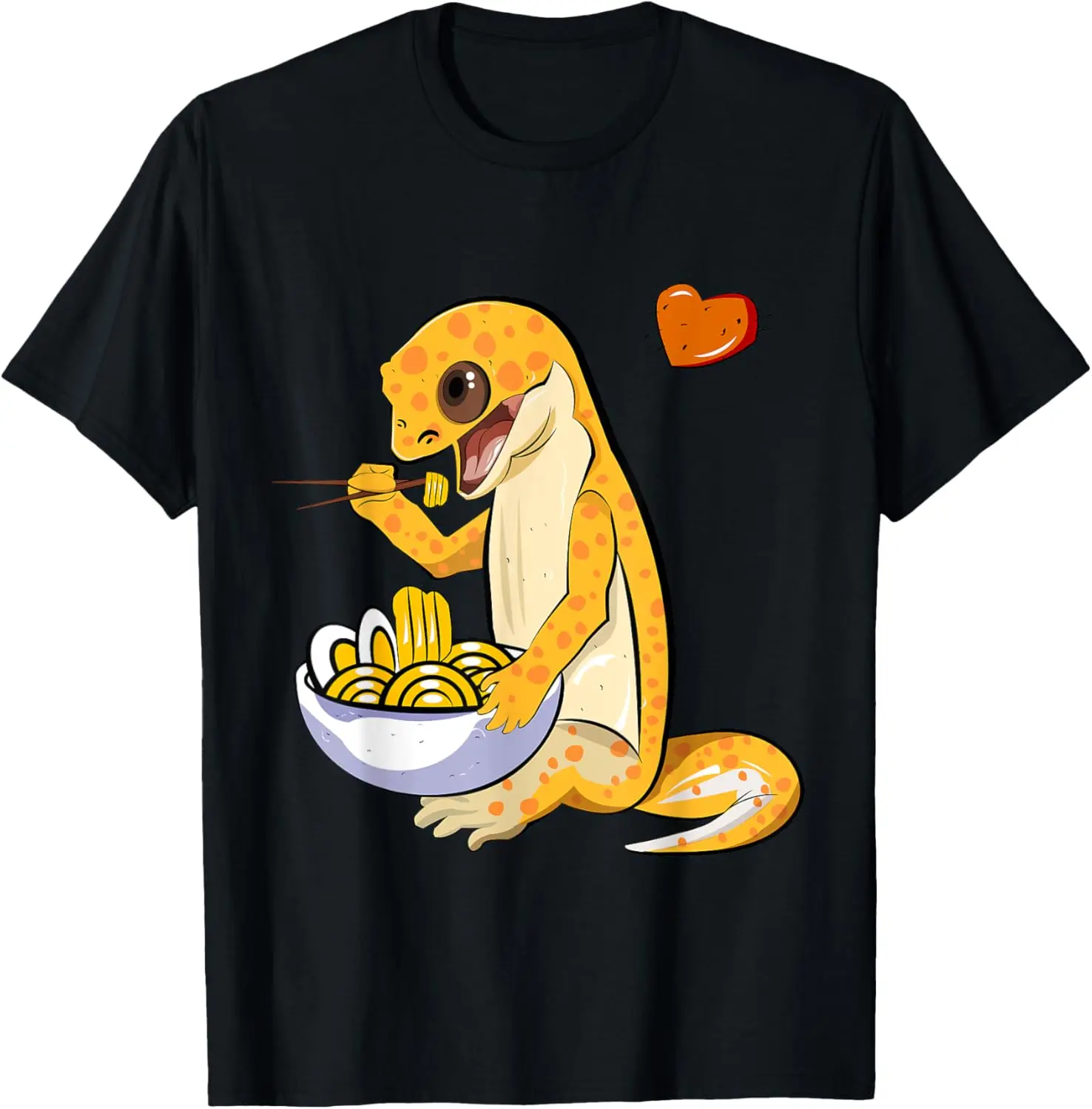 Cute Leopard Gecko Eating Ramen Noodles Illustration T-Shirt