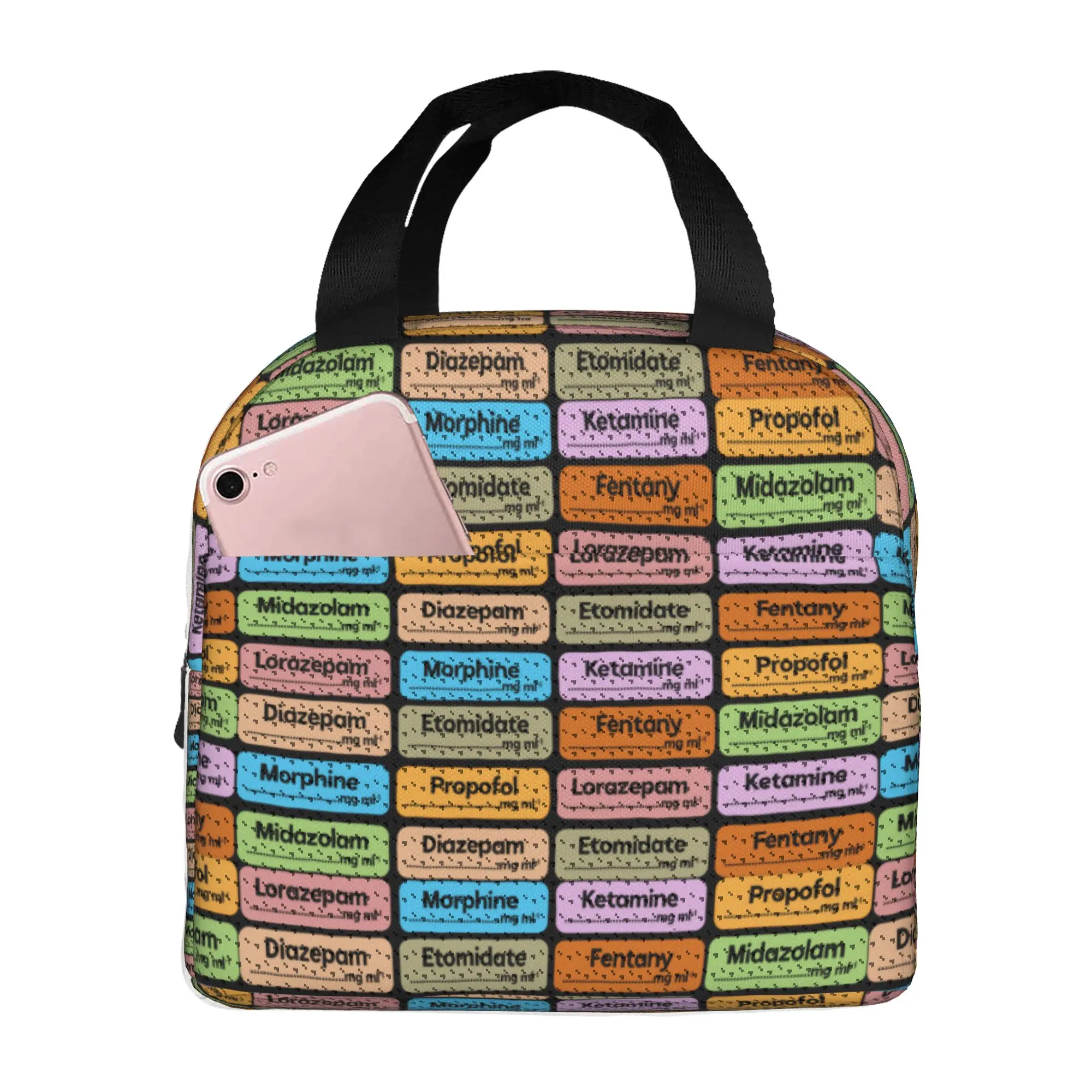 Nurse Anesthesia Medication Labels Thermal Insulated Lunch Bags Portable Lunch Container Work School Travel Food Box