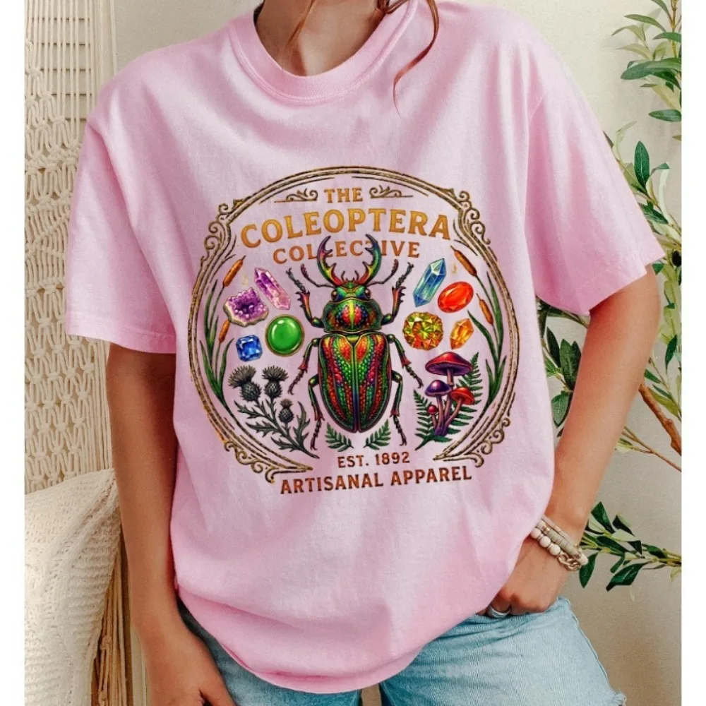 Coleoptera Collective Beetle Illustration T-Shirt Entomology Art Tee Insect Lovers Shirts O Neck Short Sleeve Women Clothes
