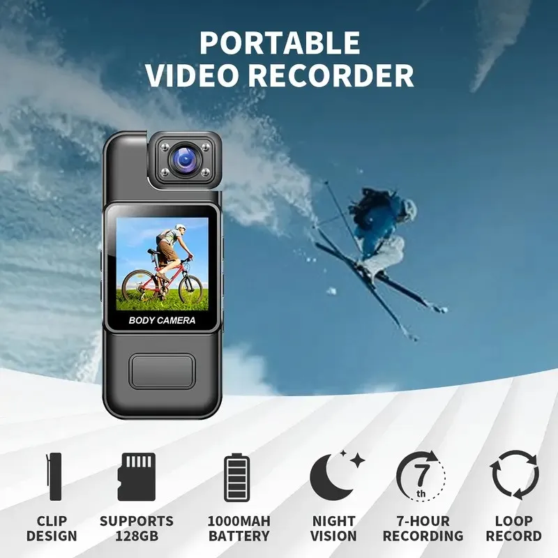 Portable Digital Video Recorder Mini Camcorders Body Camera Cam with 1080P Action Camera HD Screen for Outdoor Sports Recording