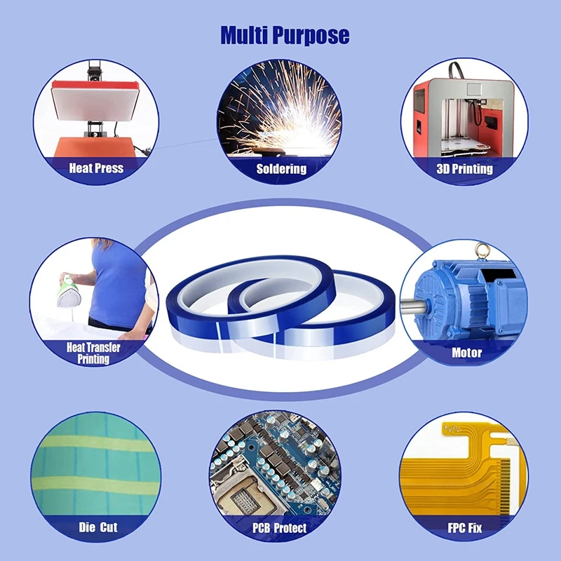Rolos de fita para transferência de calor, fita azul 10mm x 33m de comprimento (ft pés) para prensa térmica sem resíduos e vinil de transferência térmica, 2 unidades