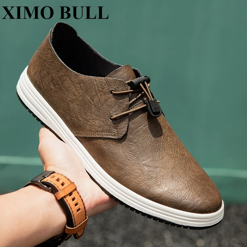 

XIMO BULL'sNewМужская модная повседневная кожаная мужская обувь, уличные прогулочные деловые повседневные белые кожаные туфли в стиле ретро на мягкой подошве
