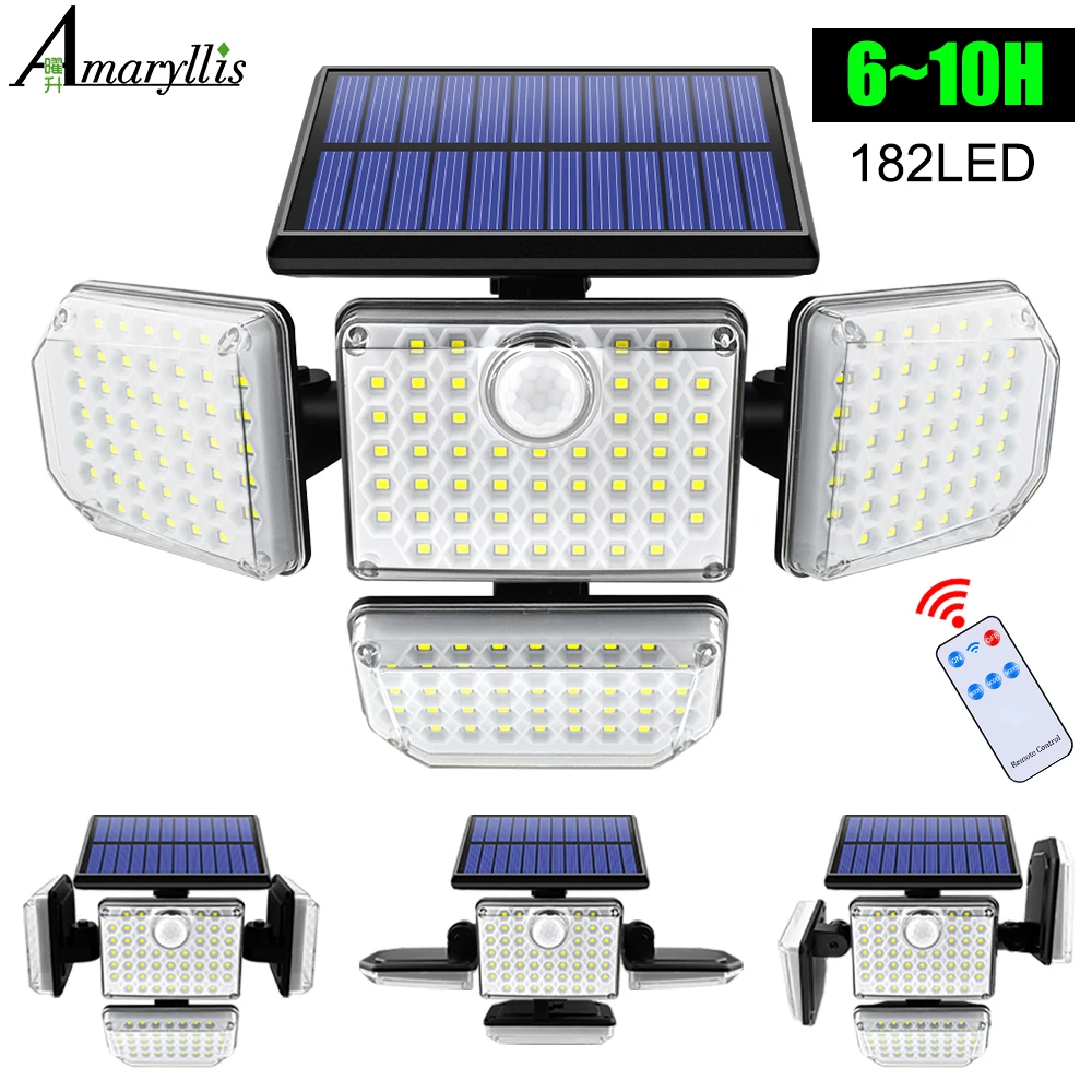 Solarna lampa zewnętrzna 182/112 LED Solar Security Flood Lighting z 3 trybami Regulowana głowica oświetleniowa do garażu Ogród Podwórko