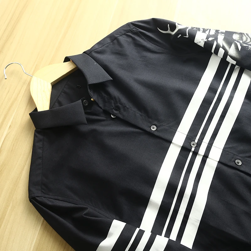 Alta qualidade algodão penteado longo sve masculino casual listrado irt cor tecido proc suporte ajuste primavera verão faion