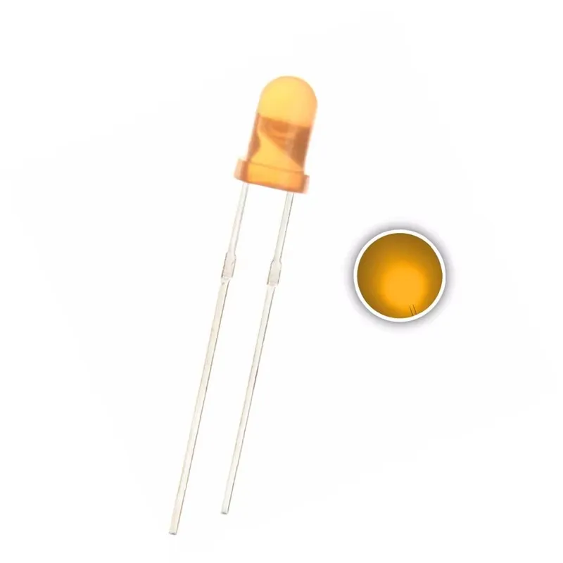 100PCS, F3 3MM Orange LED, Water Clear / DIFFUSED Lens, Round Head,  Lamp 3V 20mA DIP-2