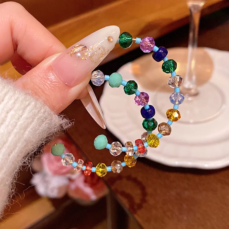 Summer Fresh Macaron Pastel Crystal Bead C Earrings For Women Fashion Dopamine Ears Accessories Jewelry Casual Party Wear Gifts