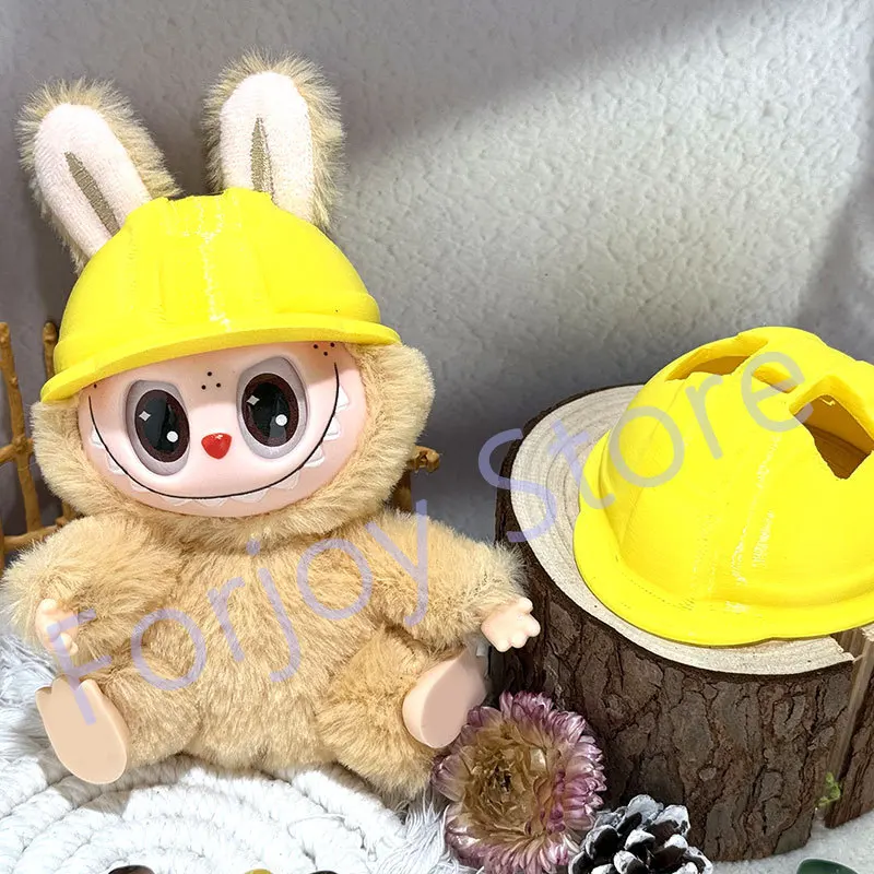 Hats For V1 V2 V3 17cm Labubu Doll Protective Hat Safety Cap Construction Hat Colorful Cute Realistic Doll Accessories Toy Gifts