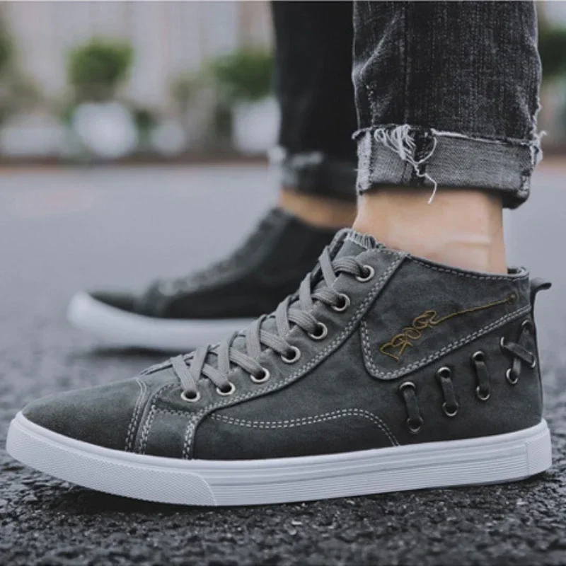 Baskets en toile denim pour hommes, chaussures montantes décontractées, chaussures confortables, chaussures canisées pour hommes, nouvelle tendance,