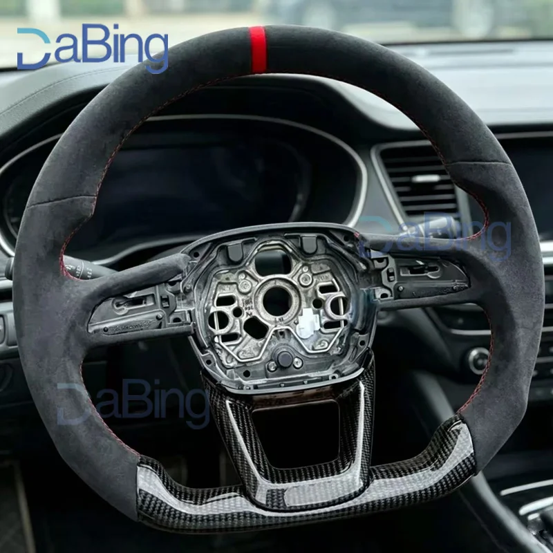 Suitable for Audi Q3 models, with personalized modification of the suede carbon fiber steering wheel and red return logo