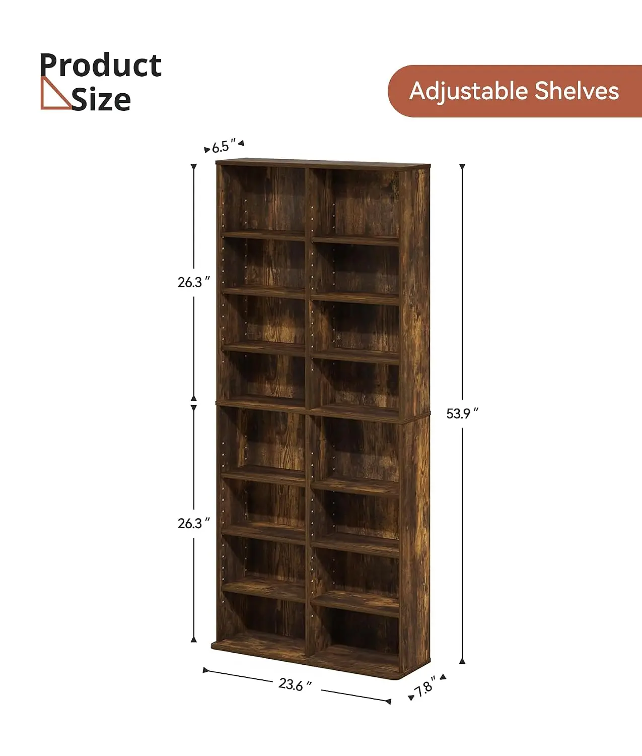 DVD Storage Tower, 16 Shelf Multimedia Storage Tower with Adjustable Shelves 8-Tier CD Cabinet for Living Room Home Office
