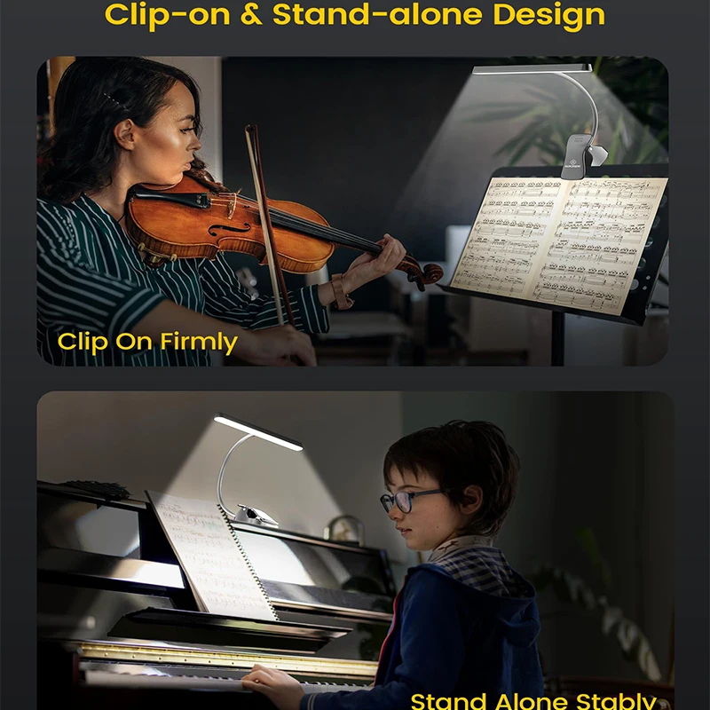 Imagem -06 - Recarregável Eye Caring Book Light Clip on Music Stand Lâmpada de Folha Regulável Piano 56 Leds