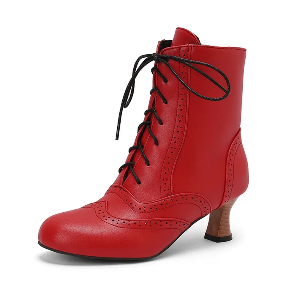 Autmn Winter Ankle Boots Women Victorian Retro Kitten Heels Holes Zip Lace Up Cosplay Footwear ladies Booties Big Size 50 7730