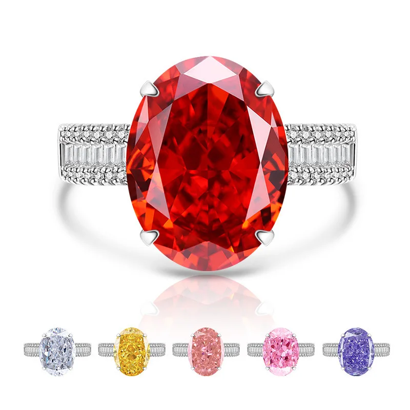 

Extra Large Sparkling Pigeon Egg High Carbon Diamond Ice Flower Cut 925 Sterling Silver Luxury Ladies Row Zircon Ring