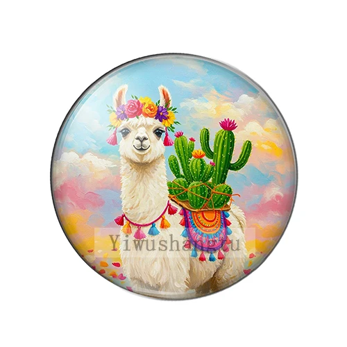 Cartoon Fashion decoration Alpaca  Art Paintings 12mm/18mm/20mm/25mm Round photo Glass Cabochon demo flat back Making findings
