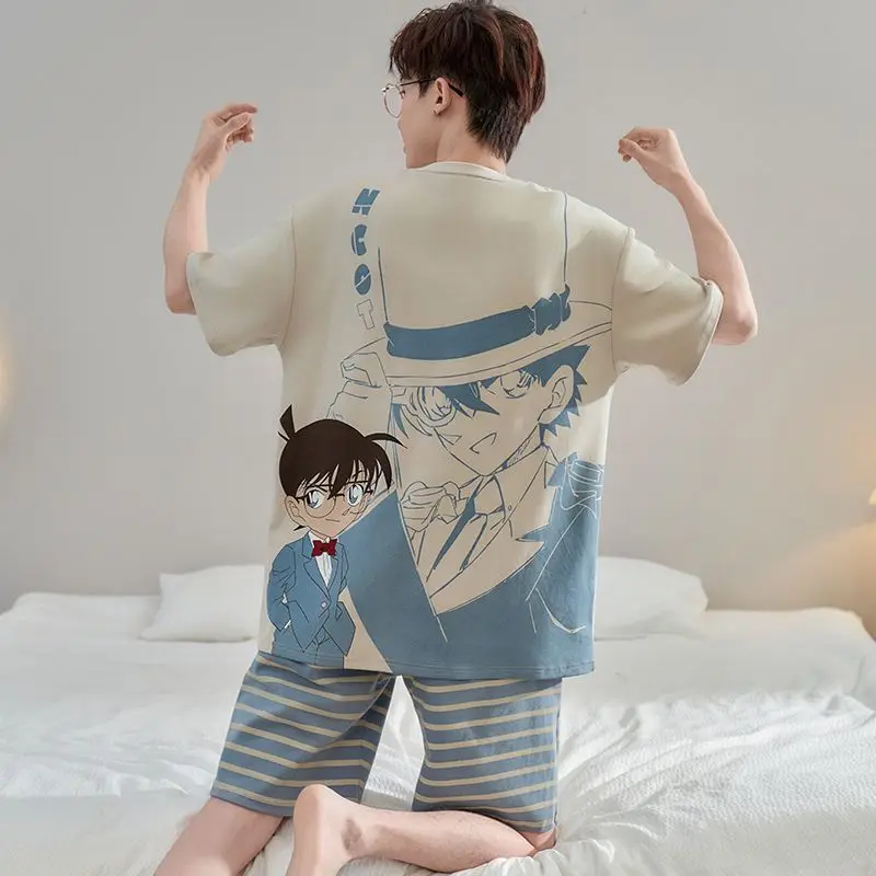 Ein Stück Anime Sommer männer Reine Baumwolle Shorts Hülse Shorts Cartoon Luffy Zoro Conan Naruto Große Größe Pyjama Set Großhandel