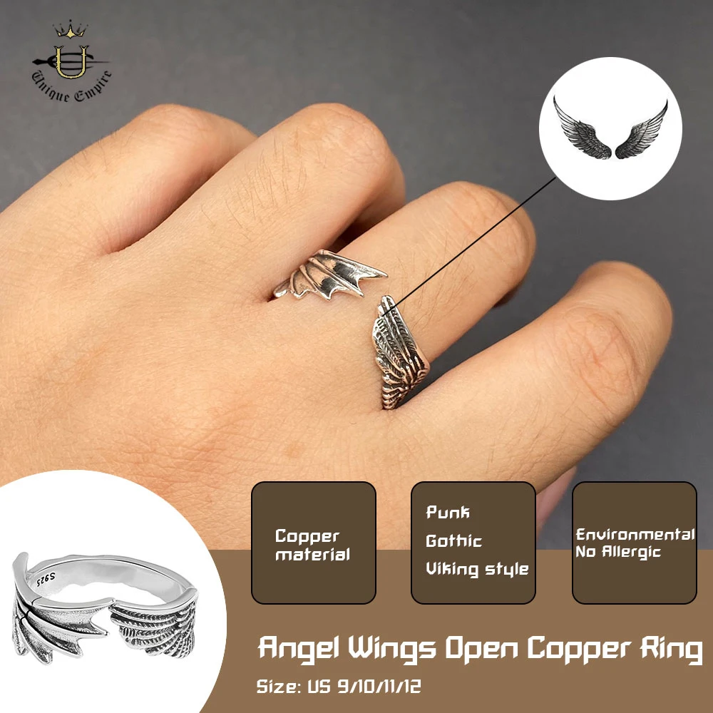 Gothic Angel Demon Wing Open Ring Adjustable Split Wings Unisex Punk Finger Ring Fashion Jewelry