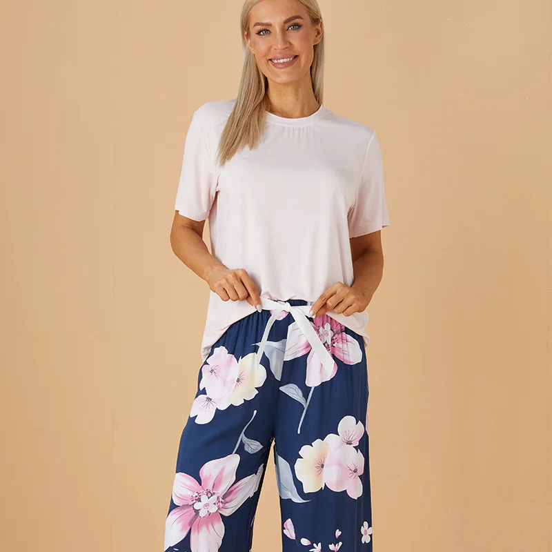 

European Inspired Viscose Pajamas Sets Summer 2pcs Lady's Loungewear Modal Blend Casual Homewear Short Sleeve Set