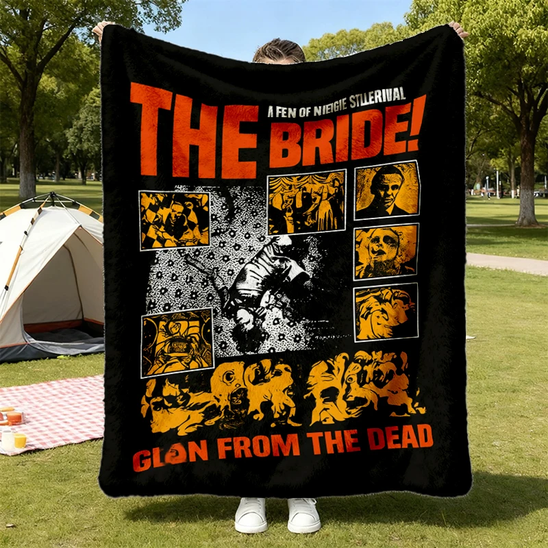 The Bride! MovieT, Flannel Blanket, Jessie Buckley Christian Bale Movie Flannel Throw, Gothic Horror Film Cozy Blanket