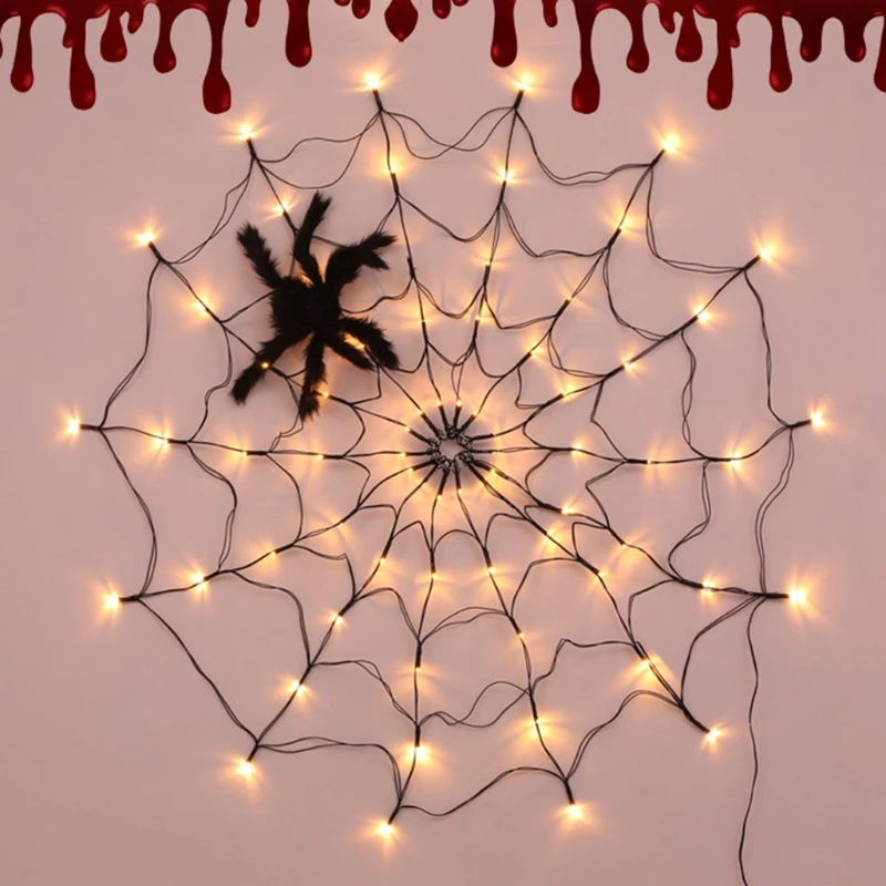 Guirnalda luces LED telaraña para Halloween KX4B con decoración lámpara malla red con Control remoto