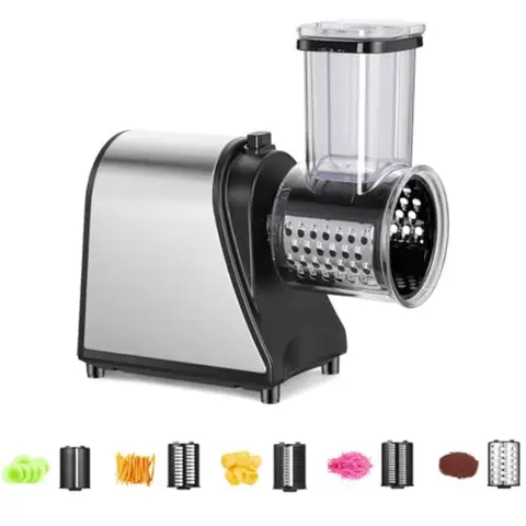 Electric Cheese Grater 250W Professional Slicer Shredder for Vegetables Potatoes Cheeses Fruits in Stainless Steel with Silver