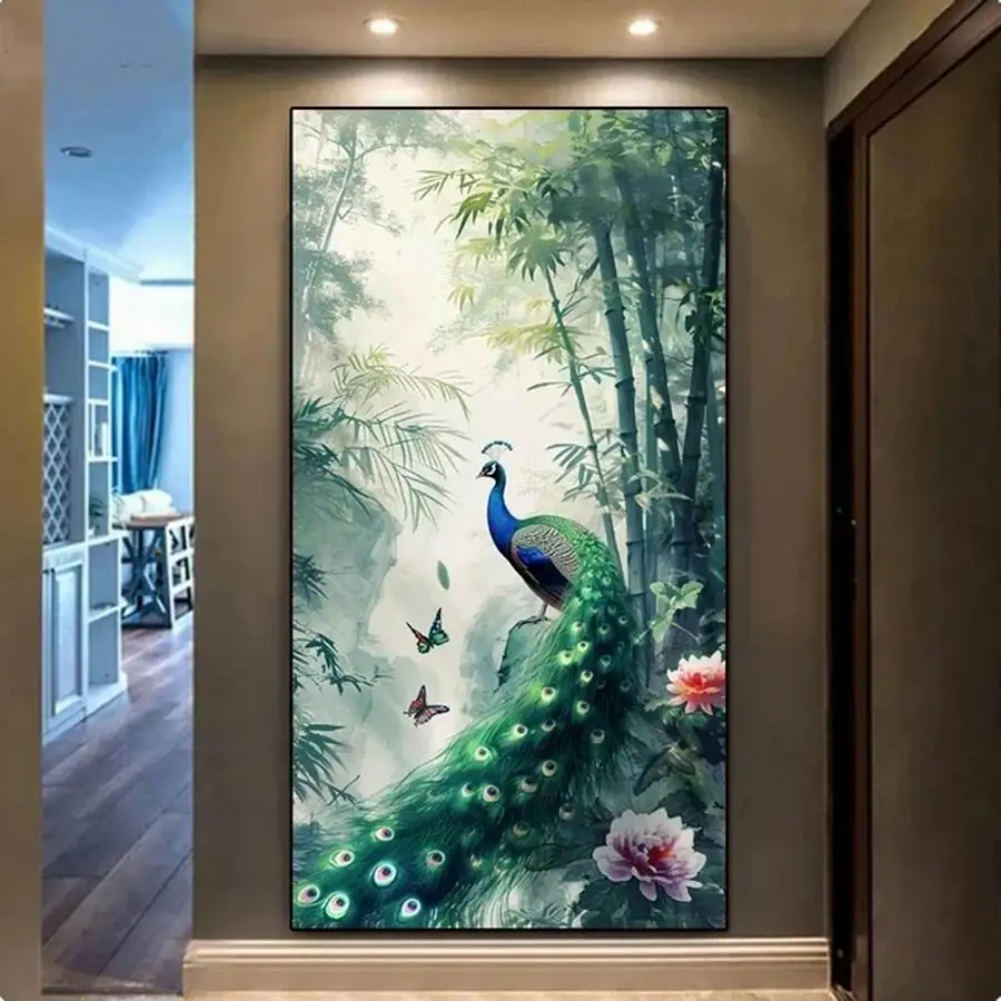 New Diy Diamond Painting Big Size Bamboo Grove Green Peacocks Full Rhinestone Drill Mosaic Embroidery Animals Bird Picture