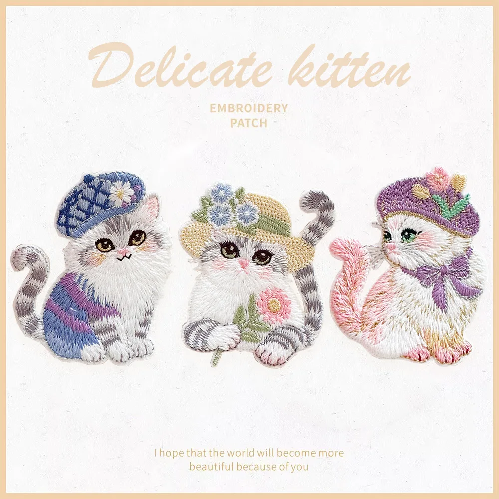 One Piece Cartoon Pretty Kitty Cat Stickerei Patch, DIY selbstklebend für Scrapbook Handyhülle Rucksack Aufkleber