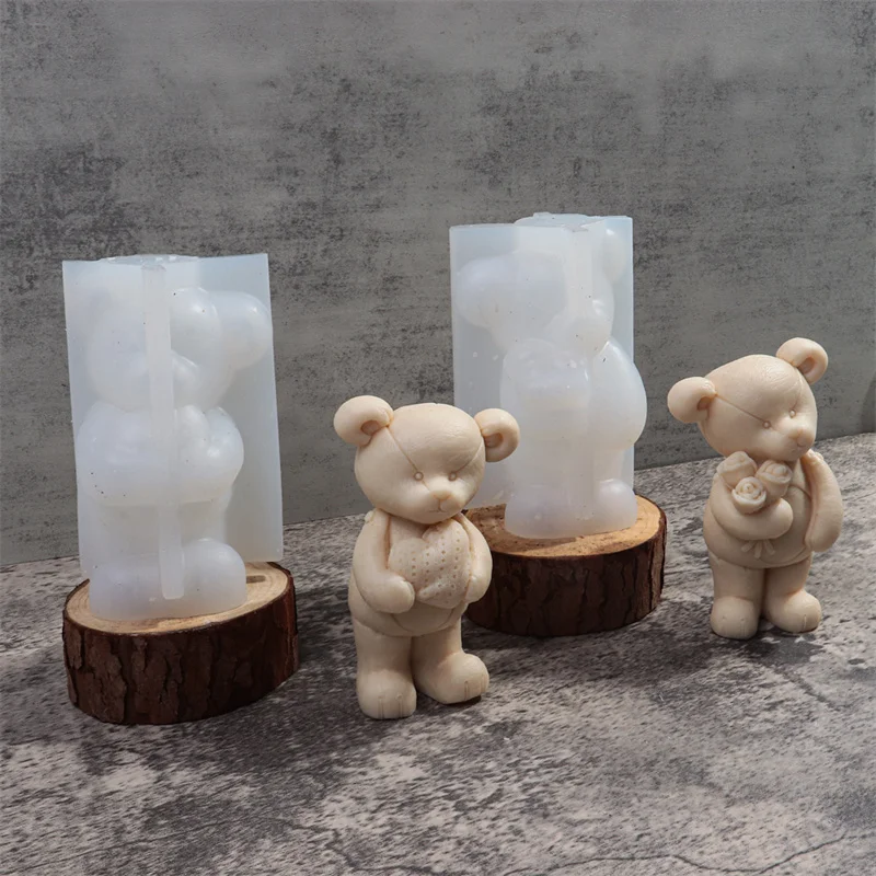 3D Teddy Bear Silicone Candle Mold DIY Cartoon Love Bear Soap Plaster Resin Molud Kit Handmade Party Gifts Wedding Souvenirs