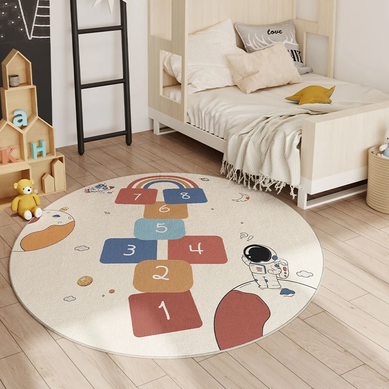 Round Hopscotch Children\'s Mat Cute Cartoon Style Rugs for Bedroom Soft Non-slip Nursery Carpet Washable Children Crawling Rug