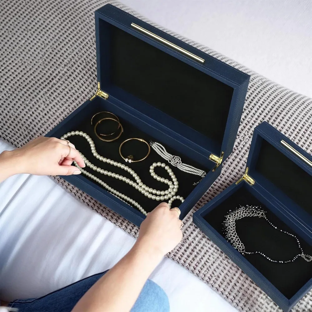 Stylish Faux Leather Nesting Boxes Set, Large 2-Piece Decorative Storage Organizer for Jewelry and Accessories