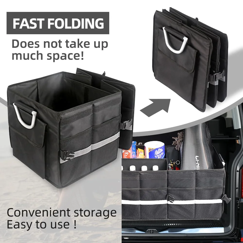 ！@Portable Lightweight Foldable Car Storage Box with Oxford Cloth Organizer and In-car Trash Can for Camping Storage