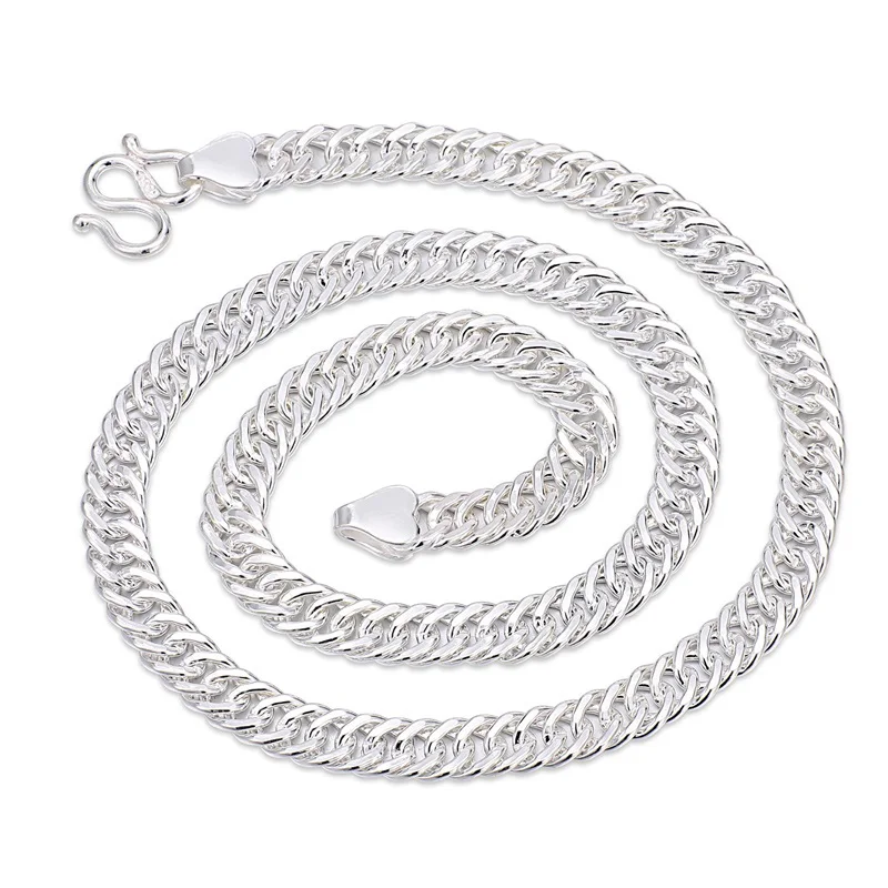 

Real 999 Pure Silver Necklace Curb Link Sweater Chain 4.6mm/5.6mm/6.5mm/7mm Width 24inch 22inch Length