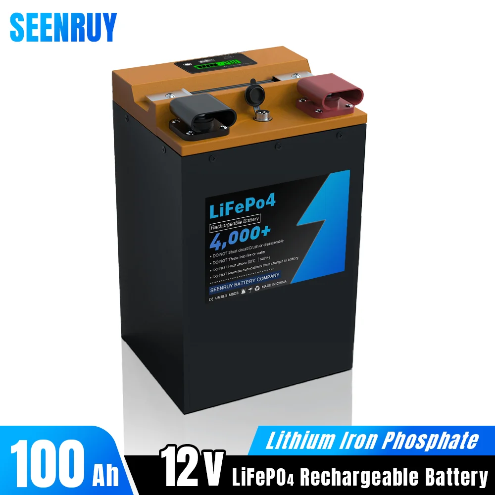 12V 100Ah Lifepo4 Battery Pack Built-in BMS Optional Bluetooth Lithium Iron Phosphate for Boat Motor RV Campers Outdoor