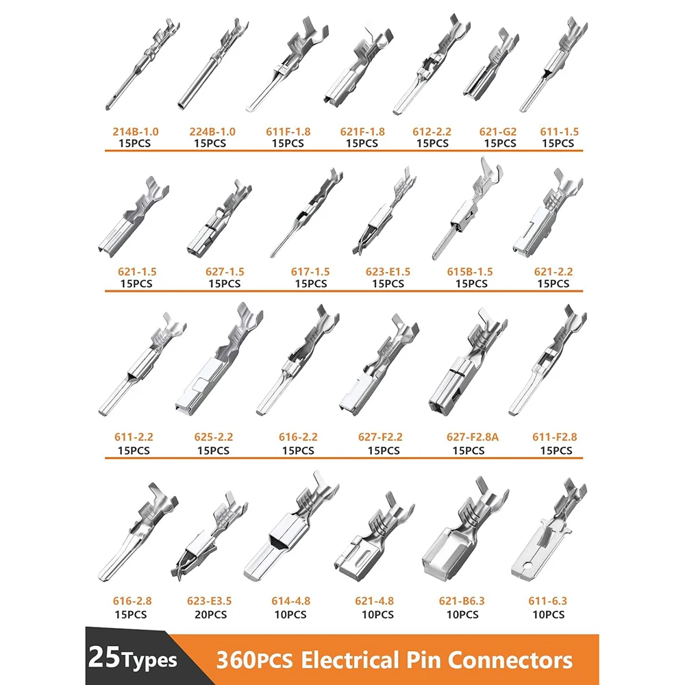 25 pin connector kit for automotive wire terminal pins 660 pieces 1/1.5/1.8/2.2/2.8/3.5/4.8/6.3mm terminal disassembly tool