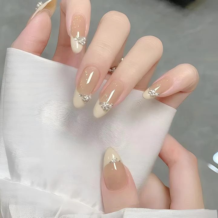 Naklejane paznokcie, sztuczne paznokcie, dekoracja, manicure, 10 sztuk/zestaw, pełne pokrycie z motywem ogrodowym, zdobione cyrkoniami, tipsy do paznokci.